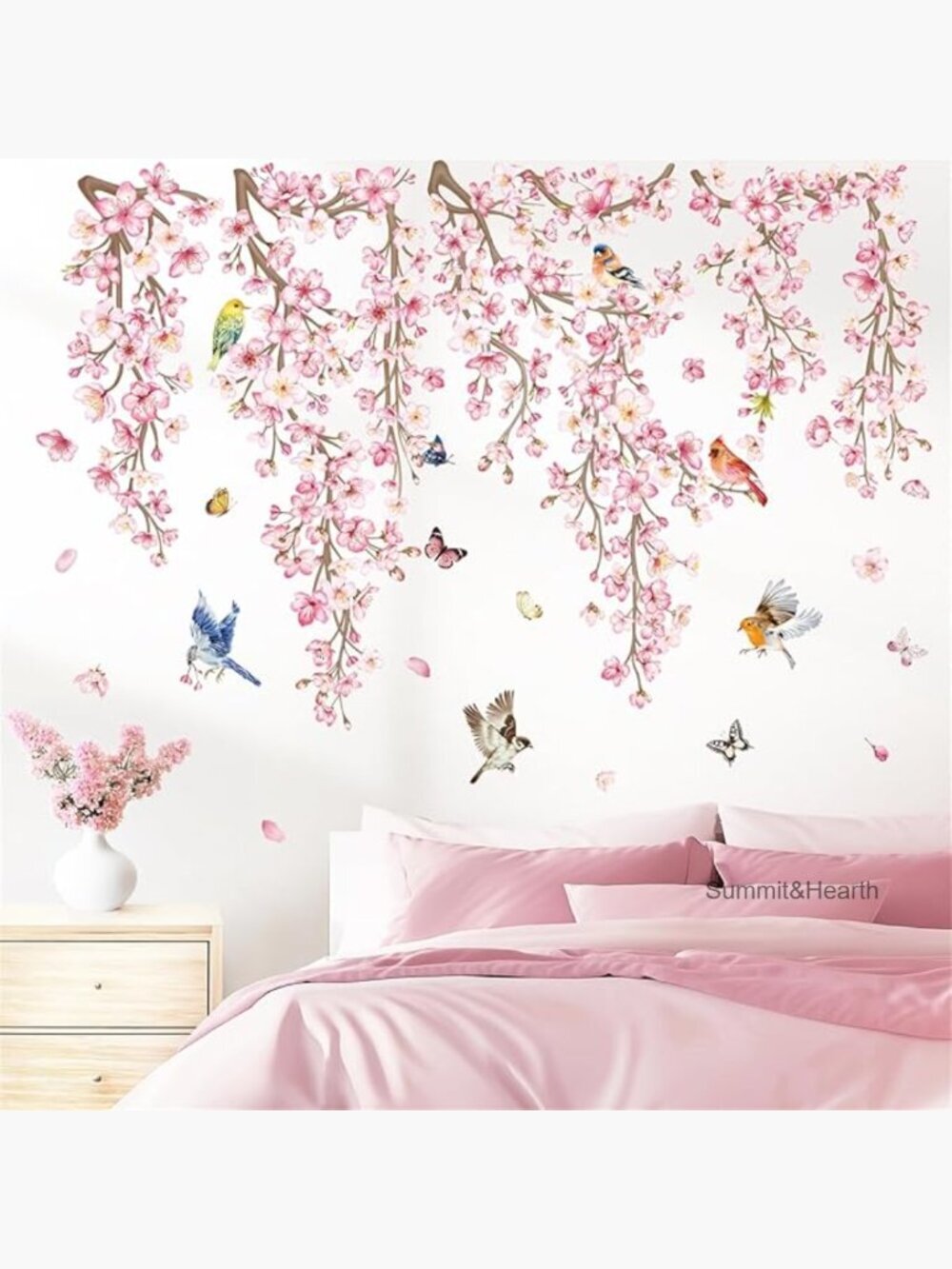 Large Peel and Stick Wall Decals Floral Tree Branch Birds Waterproof Vinyl Decor